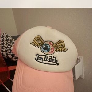 Von Dutch Pink and White Hat with Eye and Wings